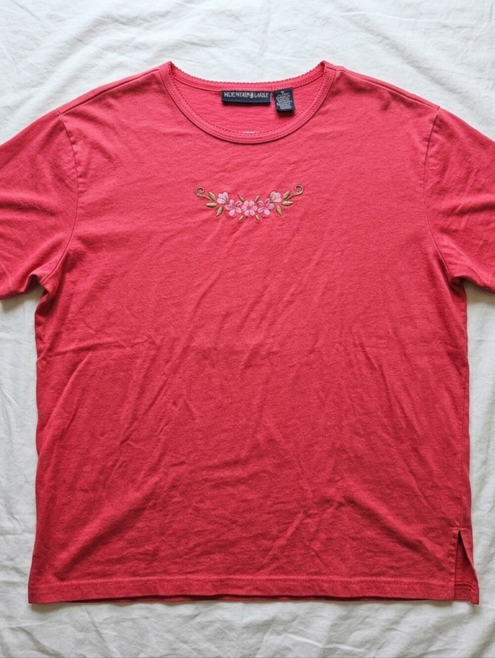 Mountain Lake Mauve Pink Embroidered Floral Short Sleeve Top